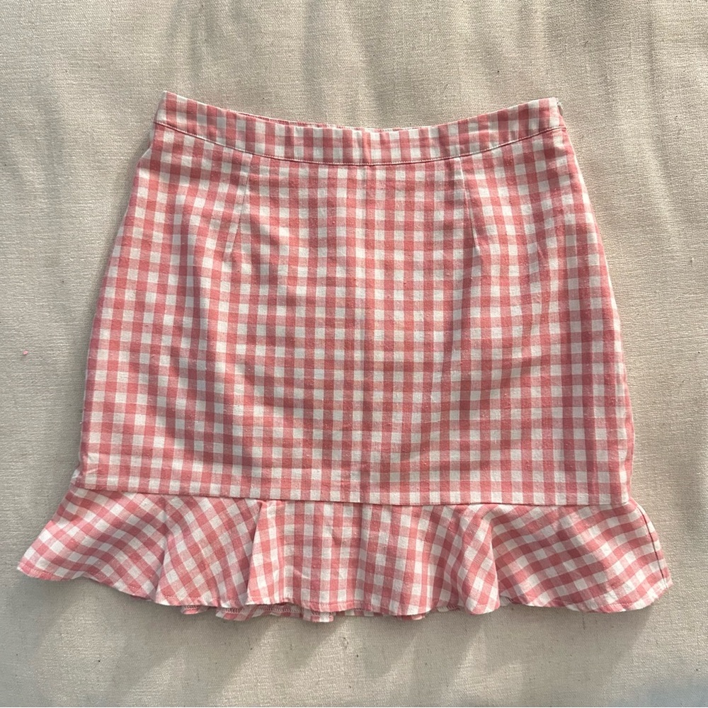 Vintage Daisy Street Pink and White Mini Pencil Skirt with Ruffled Hem - Size 6